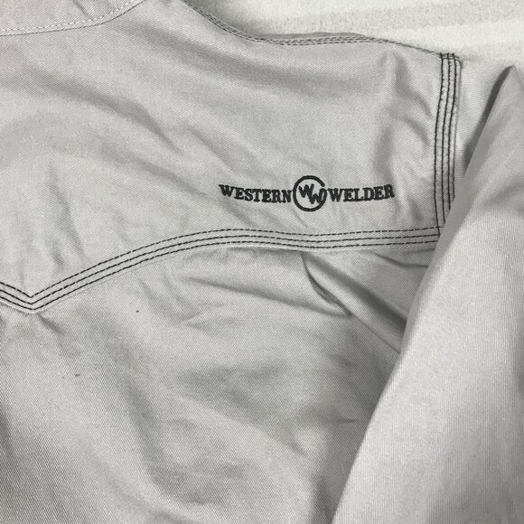 Western Welder Shirt Mens Small Gray Pearl Heavy Canvas Pearl Snap Triple Stitch - Picture 4 of 12